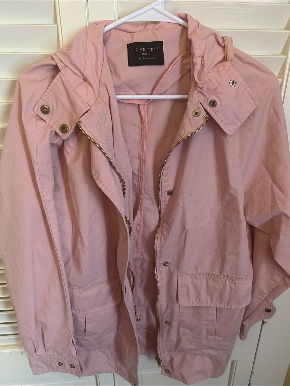 Love Tree Blush Pink Hooded Utility Jacket